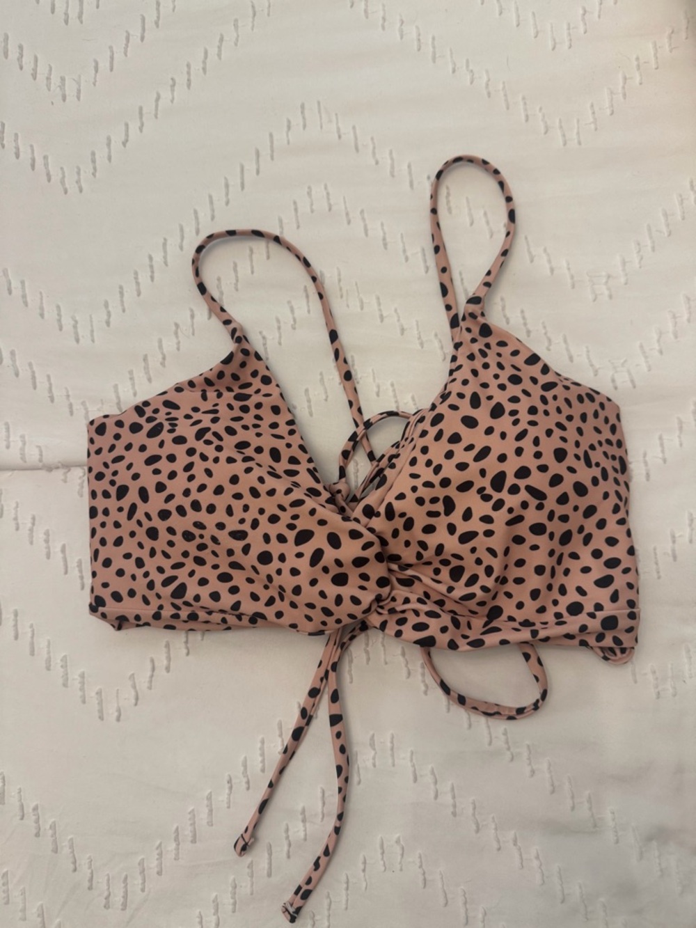 Zaful Beige and Black Polka Dot Bralette with Tie Front